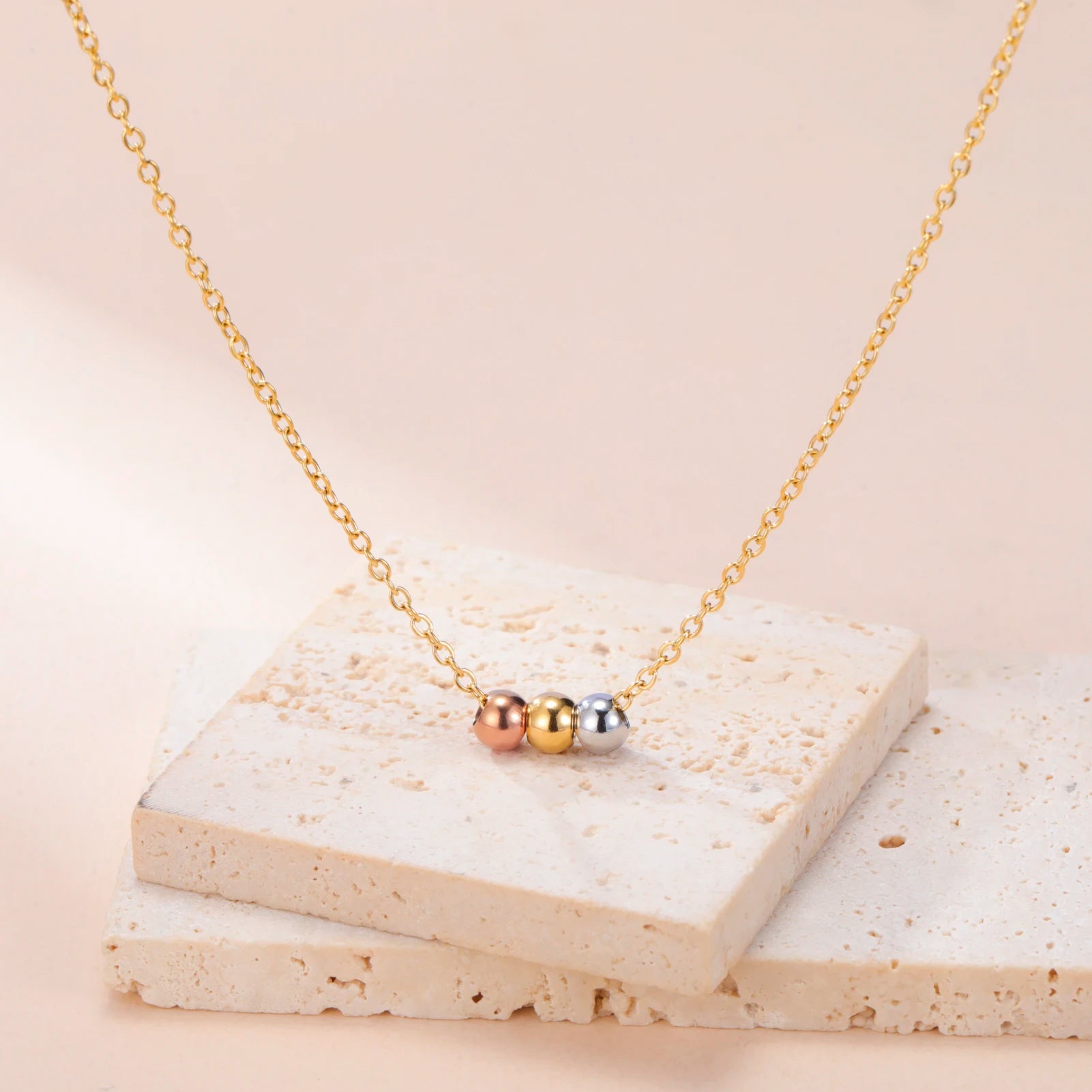 Skyrim três contas colar de aço inoxidável cor ouro minimalista feminino gargantilha pescoço correntes na moda jóias presente atacado