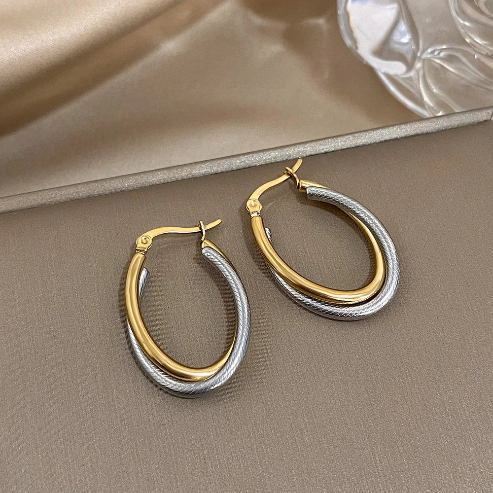 Brincos de textura em forma de u de aço inoxidável feminino clássico moda minimalista brincos de argola à prova dwaterproof água acessórios de jóias diárias