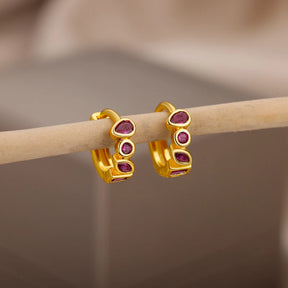 Mini brincos de argola pequenos de zircônia verde para mulheres, brincos de aço inoxidável banhados a ouro, joias estéticas, presente de casamento