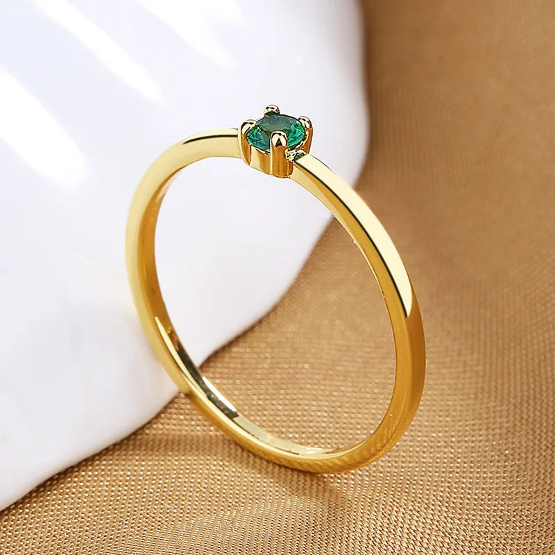 Delicado minúsculo vermelho verde azul pedra redonda anéis finos para mulheres antigo cor de ouro metal branco zircão empilhamento alianças de casamento presentes
