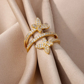 Anel Feminino Ajustável Borboleta com Zircônia