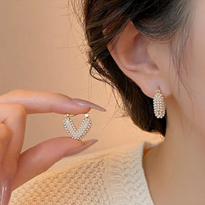 Brinco Feminino Coração Perolado Ouro 18K