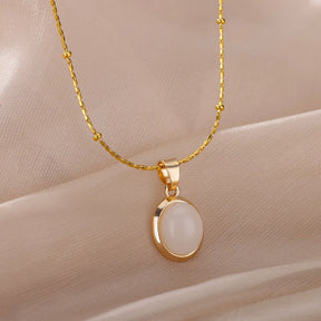 Moda pedra opala oval colar para mulheres de aço inoxidável cor ouro oval pedra pingente colar casamento jóias estéticas presente