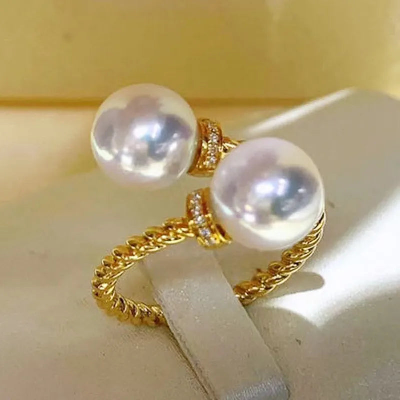 Anel Feminino Ajustável Perolado com Zircônia