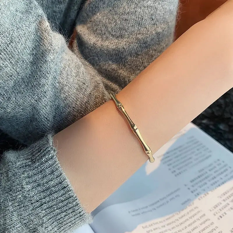 Pulseira de Ouro Feminina Ajustável Bambu 18K