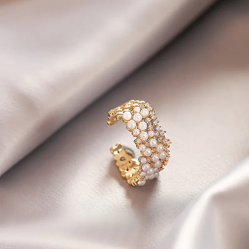 Anel Feminino Ajustável Perolado 18K