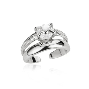 Anel Feminino Ajustável Duplo com Zircônia