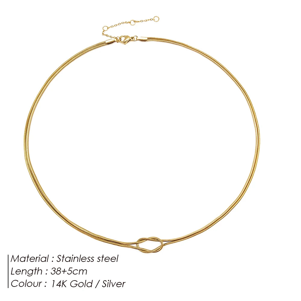 Manco elegante minimalista jóias lustre 14k banhado a ouro atado cobra corrente colar feminino acessórios de aço inoxidável