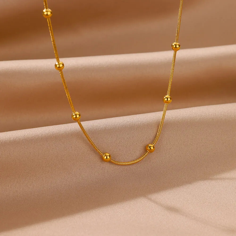 Colares de corrente de cobra redonda com contas de aço inoxidável para mulheres cor dourada colar geométrico luxo festa de casamento joias presente bff