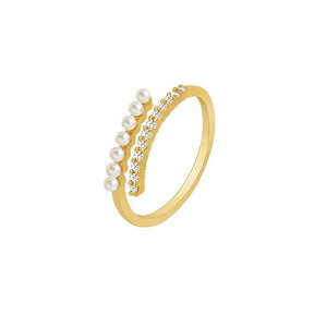 Anel Feminino Ajustável Perola Com Zircônia