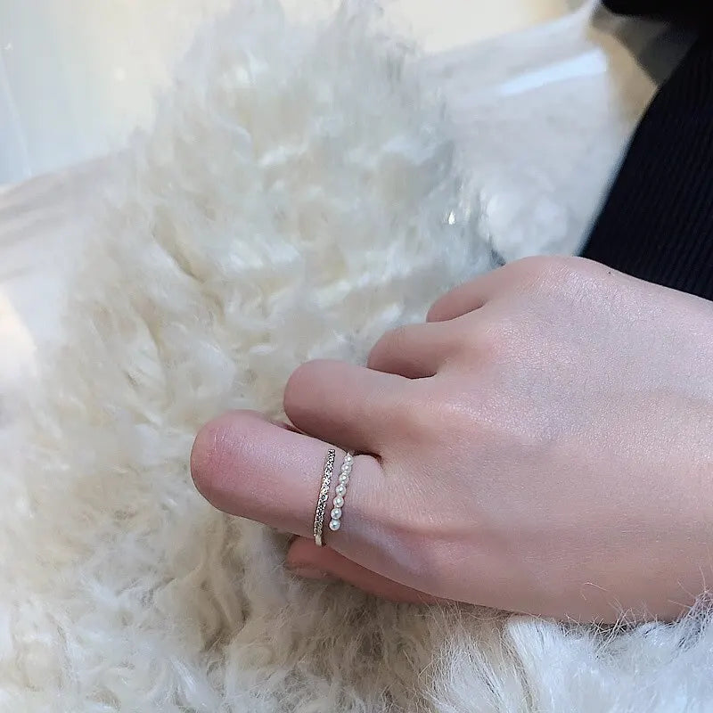 Anel Feminino Ajustável Perola Com Zircônia