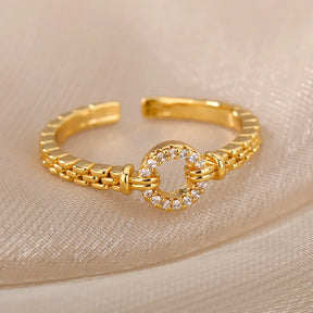 Anel Feminino Ajustável Circular Cravejado com Zircônia