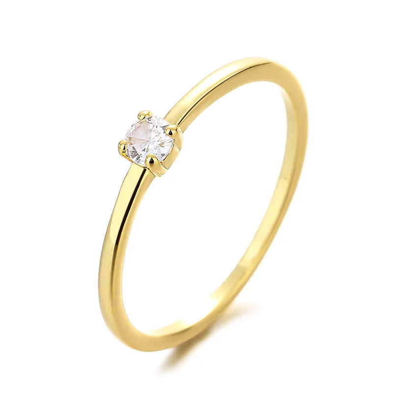 Delicado minúsculo vermelho verde azul pedra redonda anéis finos para mulheres antigo cor de ouro metal branco zircão empilhamento alianças de casamento presentes
