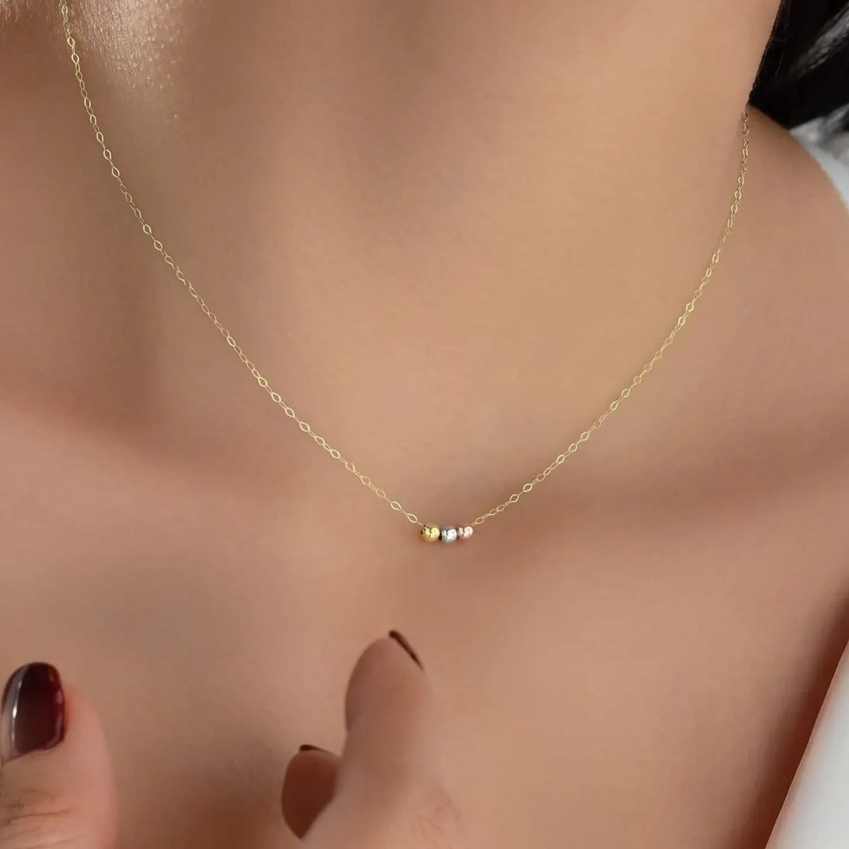 Skyrim três contas colar de aço inoxidável cor ouro minimalista feminino gargantilha pescoço correntes na moda jóias presente atacado