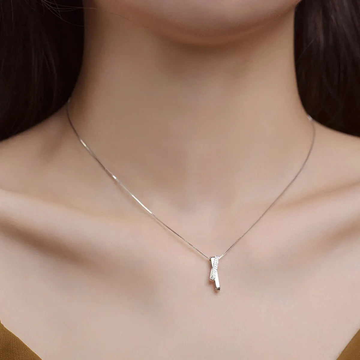 Linhas geométricas Colar Intertravamento, Cubic Zircona Cadeia, Casamento, Birthday Party, Presente Proposta, Personalidade Simples, 1Pc