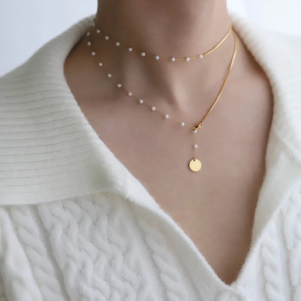 Colar Duplo Pérolas Delicadas 18K