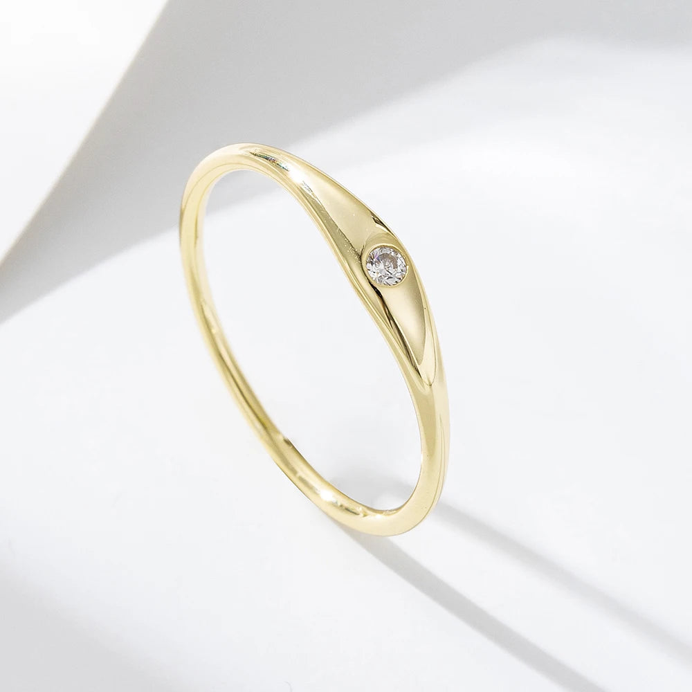 Prata esterlina 925 anéis finos para mulheres, jóias simples da moda, anéis de dedo simples de zircão, jóias banhadas a ouro