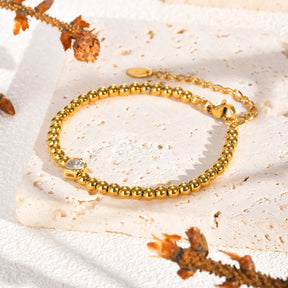 2025 chique zircão em forma de coração pulseira para mulher, aço inoxidável banhado a ouro bola frisada pulseira, presente de jóias de luxo