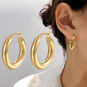Moda clássica suave redondo hoop brincos para mulheres de aço inoxidável 5mm grosso orelha fivela huggie brincos círculo jóias vintage