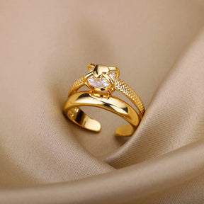Anel Feminino Ajustável Duplo com Zircônia