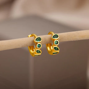 Mini brincos de argola pequenos de zircônia verde para mulheres, brincos de aço inoxidável banhados a ouro, joias estéticas, presente de casamento