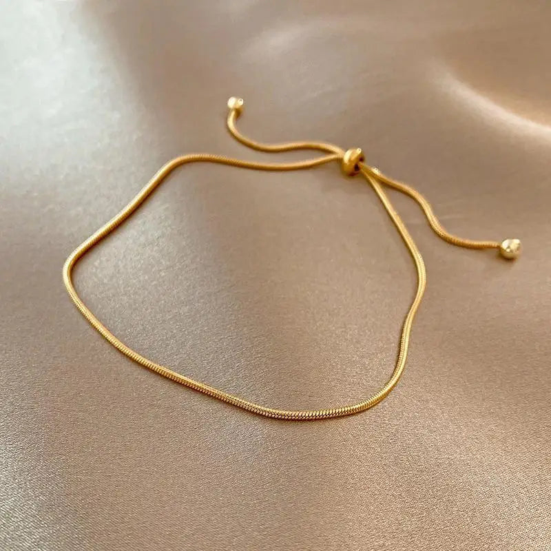 Anenjery 316l aço inoxidável ajustável puxar pulseira tornozeleira feminina ins vento frio simples cobra osso corrente pulseira