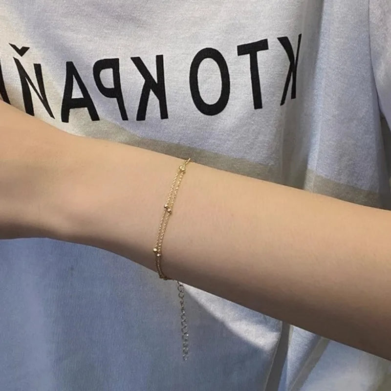 ANENJERY Pulseira de bola pequena para mulheres vintage banhado a ouro cor manguito pulseiras femininas corrente de declaração joias pulsera pulseira