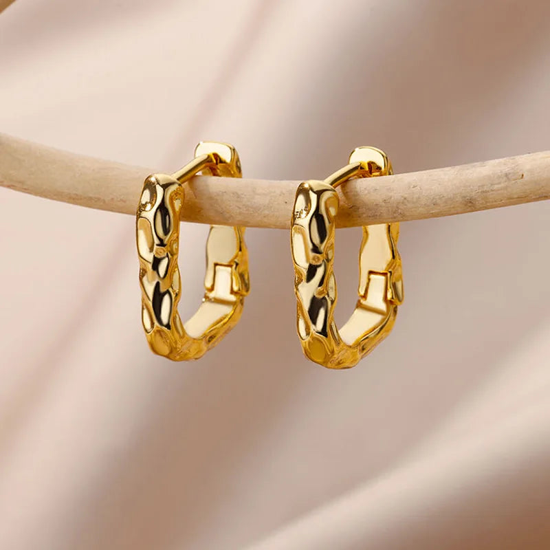 Brincos de argola quadrados de aço inoxidável para mulheres 2023 tendência luxo banhado a ouro brinco redondo estético jóias de casamento presente