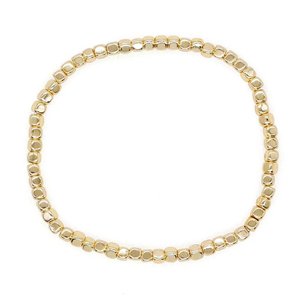 Go2boho pulseiras quadradas de pedra de hematita, contas douradas, empilhamento elástico, feito à mão, moda unissex, joias havaianas na moda