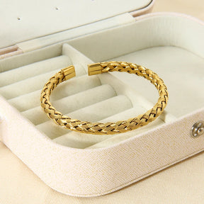 Tendência 16k banhado a ouro corda de aço inoxidável corrente manguito pulseira para mulheres à prova dwaterproof água textura torcida pulseira aberta presente