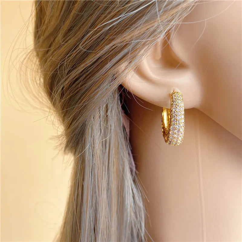 Brinco Feminino Argola Brilhante Luxe Ouro 18K
