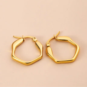 1 par de brincos de argola femininos de aço inoxidável, brincos hexagonais geométricos de metal dourado simples e requintados