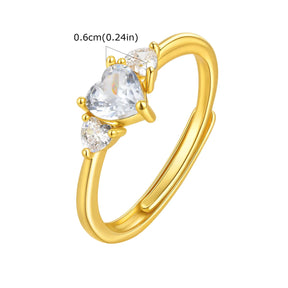 Vnox coração zircão promessa anel presente para esposa, faixa de dedo aberto ajustável, solitaire casamento banda presente de aniversário