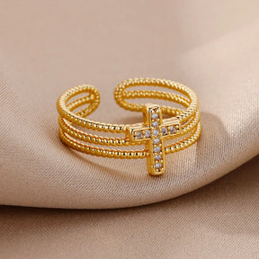 Anel Feminino Ajustável  Cruz Cravejada