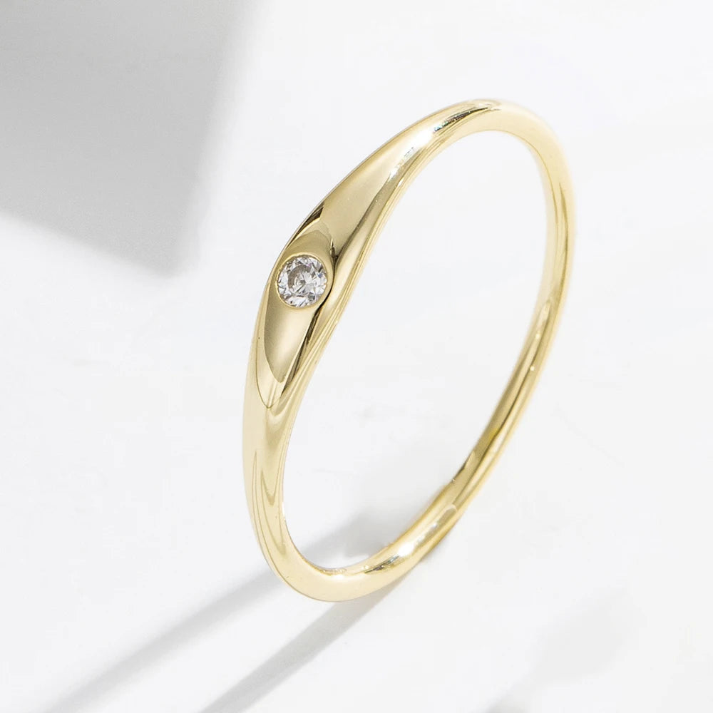 Prata esterlina 925 anéis finos para mulheres, jóias simples da moda, anéis de dedo simples de zircão, jóias banhadas a ouro
