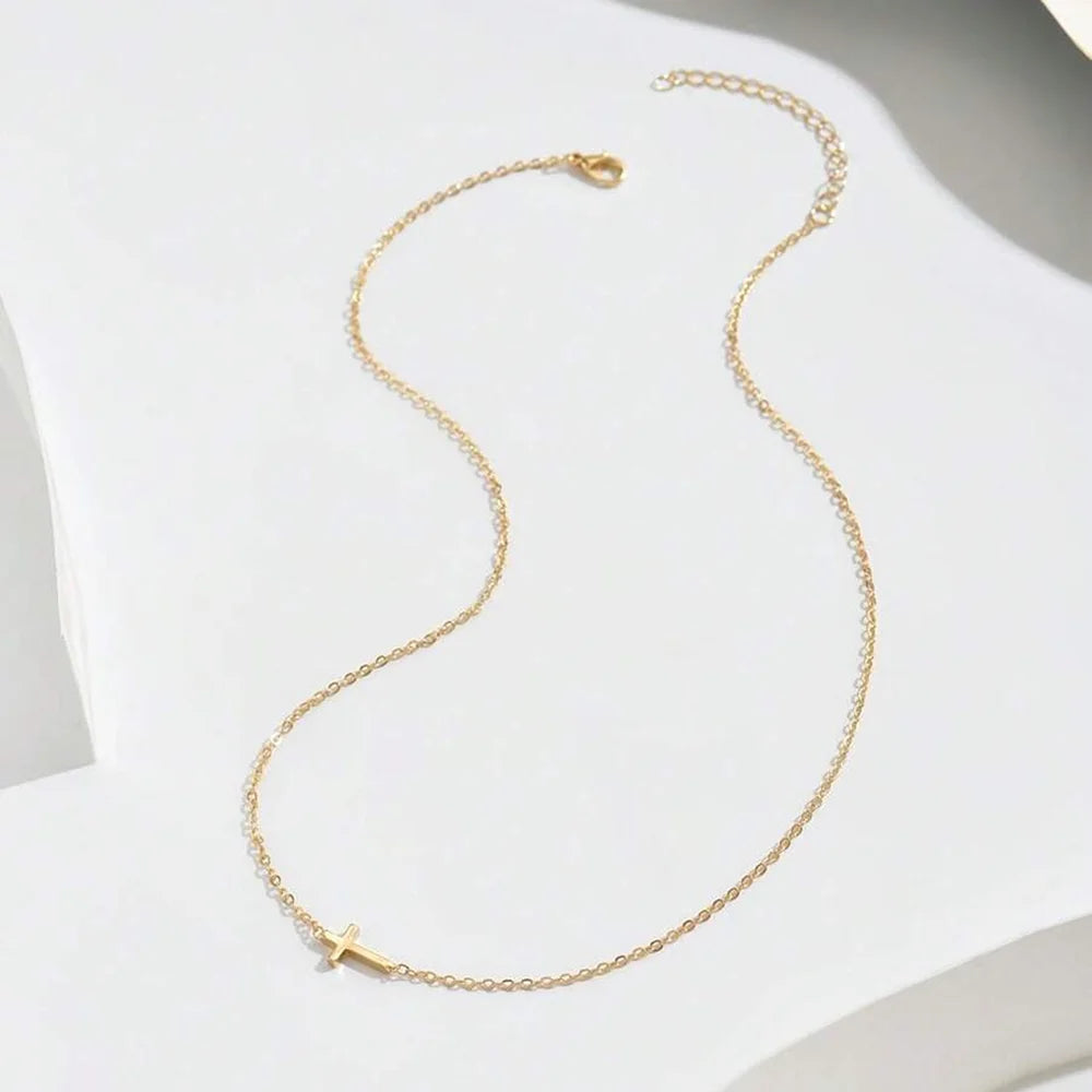 Dgiddk colar com pingente de cruz vintage, delicado, de aço inoxidável, moda simples, fé para mulheres, joias diárias com