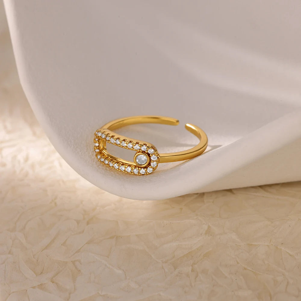 Zircão aberto anéis para mulheres cor de ouro aço inoxidável anel feminino moda festa de casamento dedo jóias presente 2024 nova tendência