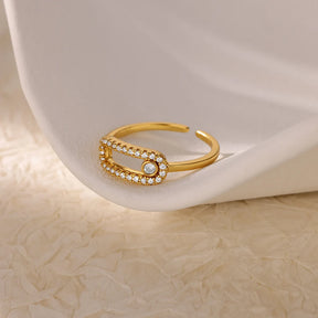 Zircão aberto anéis para mulheres cor de ouro aço inoxidável anel feminino moda festa de casamento dedo jóias presente 2024 nova tendência
