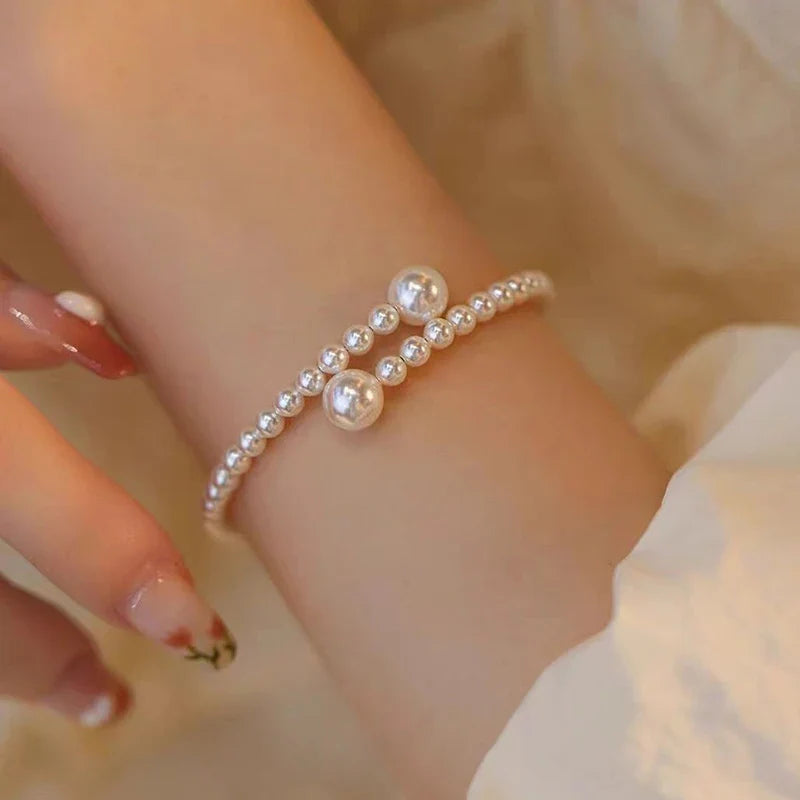 Pulseira de Ouro Feminina Ajustável Perolas Delicadas