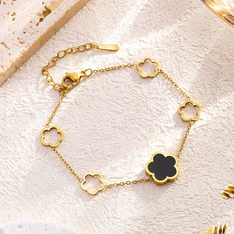 Colar luxuoso cor dourada para mulheres, aço inoxidável, concha branca, pingente de flores, gargantilha coreana, acessórios da moda, novo, 2023