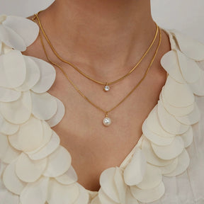 Ins moda colar feminino de aço inoxidável temperatura commuter estilo pérola zircão dupla camada clavícula corrente atacado