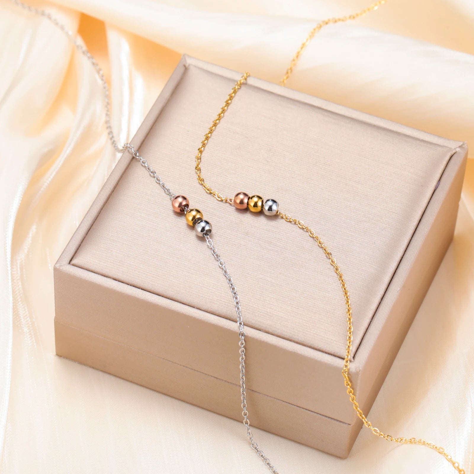 Skyrim três contas colar de aço inoxidável cor ouro minimalista feminino gargantilha pescoço correntes na moda jóias presente atacado