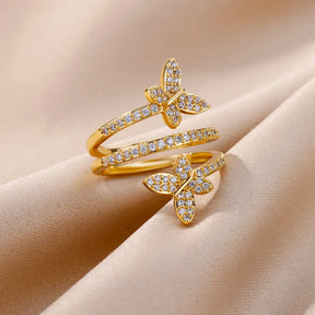Anel Feminino Ajustável Borboleta com Zircônia