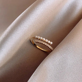 Anel Feminino Ajustável Perola Com Zircônia