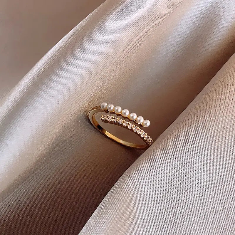 Anel Feminino Ajustável Perola Com Zircônia