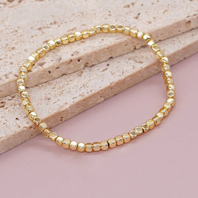 Go2boho pulseiras quadradas de pedra de hematita, contas douradas, empilhamento elástico, feito à mão, moda unissex, joias havaianas na moda