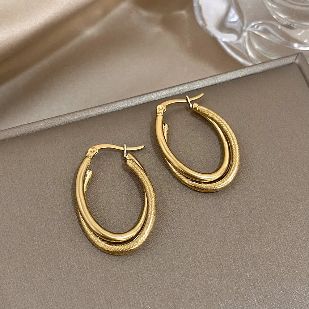 Brincos de textura em forma de u de aço inoxidável feminino clássico moda minimalista brincos de argola à prova dwaterproof água acessórios de jóias diárias