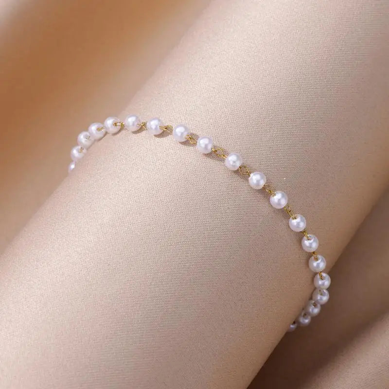 Pulseira de Ouro Feminina Pérolas Minimalistas 18K