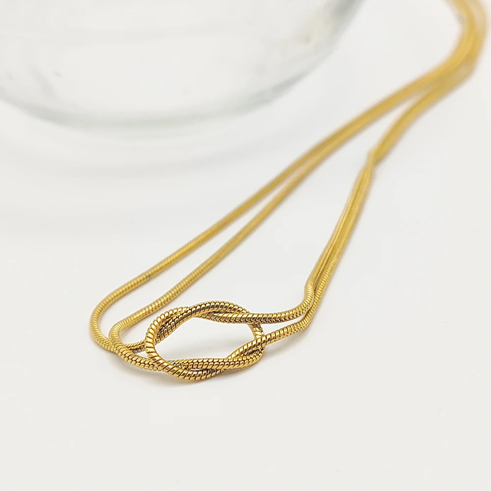 Manco elegante minimalista jóias lustre 14k banhado a ouro atado cobra corrente colar feminino acessórios de aço inoxidável