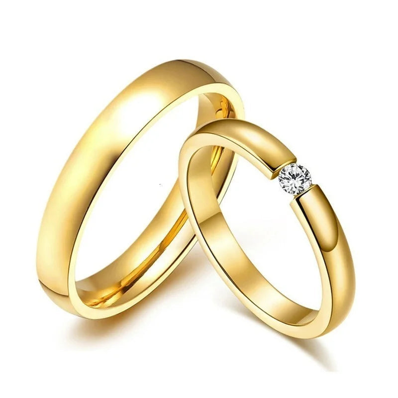 Vnox-Anéis de noivado em aço inoxidável para homens e mulheres, cor dourada simples, elegante faixa de casamento fina, presente de aniversário